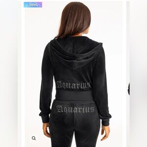 Juicy Couture Zodiac Black Velour Tracksuit Set with Aquarius Design